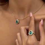 Solid Gold Pear Emerald Necklace