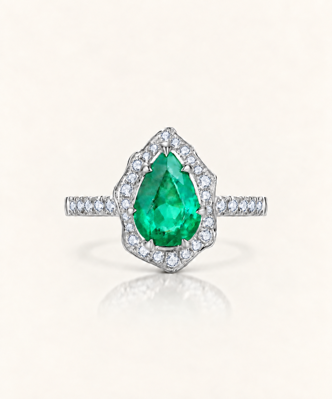 Solid Gold Pear Emerald Ring