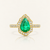 Solid Gold Pear Emerald Ring